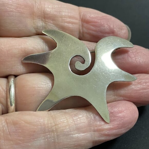 Vintage Mexican Modernist Sterling 925 Sun Star Broach Pin Signed - Picture 11 of 11